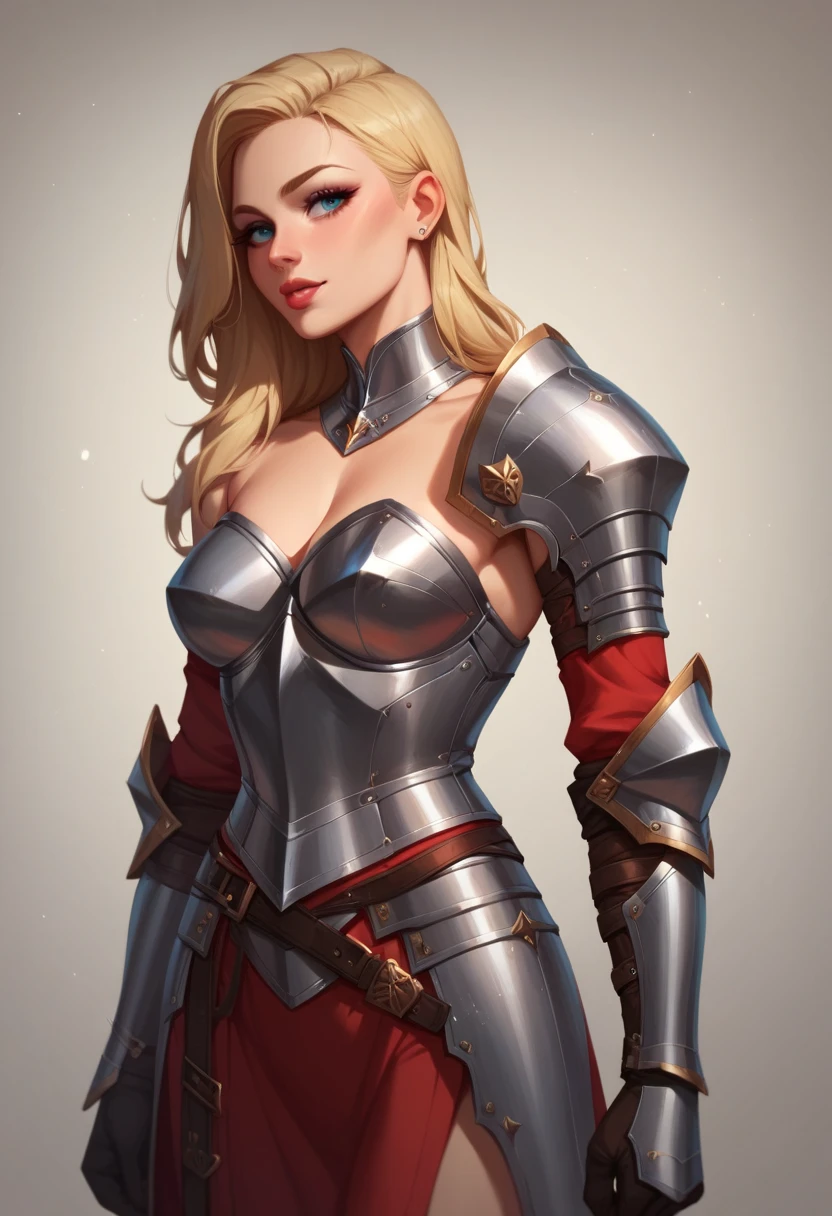 Blonde jumge female beauty in full armor 