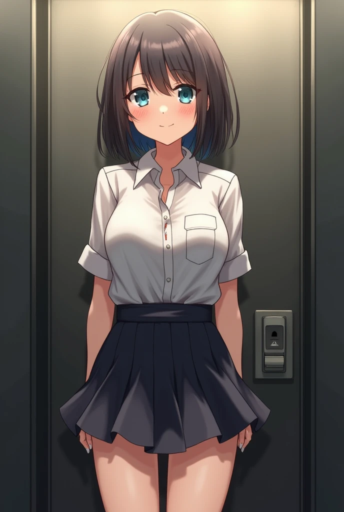 ((best quality)), ((masterpiece)), ((detailed)), (((perfect face))), (((slender 18yo teenage girl))), ((((medium breasts)))), ((((topless)))), ((((dark blue pleated skirt)))), ((dark brown hair)), ((short ponytail)), (((blue eyes))), ((shy:1.3)), ((blushing:1.5)), (((bare chest))), ((bare stomach)), ((bare shoulders)), (((bare arms))), (((walking))), ((((school corridor)))), (((shy arms))), ((((detailed background)))), (((holding black bag))), (((girl looking away))), (((open front door)))