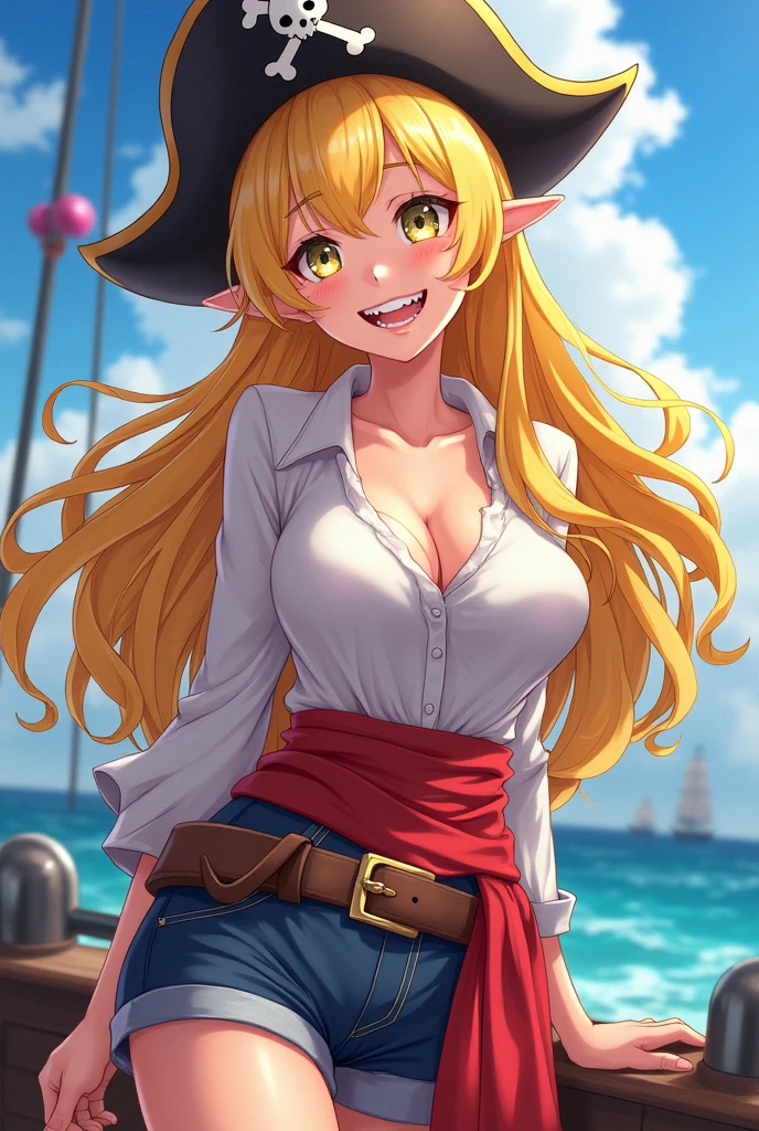  beautiful girls, big boobies, pirate outfit, , long  hair , on a ship,   starry sky in the afternoon, ao por do sol