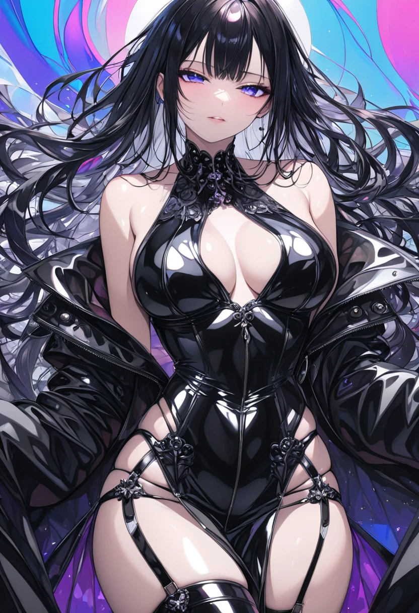 young girl, Long black hair, Black Eyes, open breasts, symbiote, venom (Marvel), The Venom Woman, Tentacles, Masterpiece, hiquality, 4k, HD, Good detail