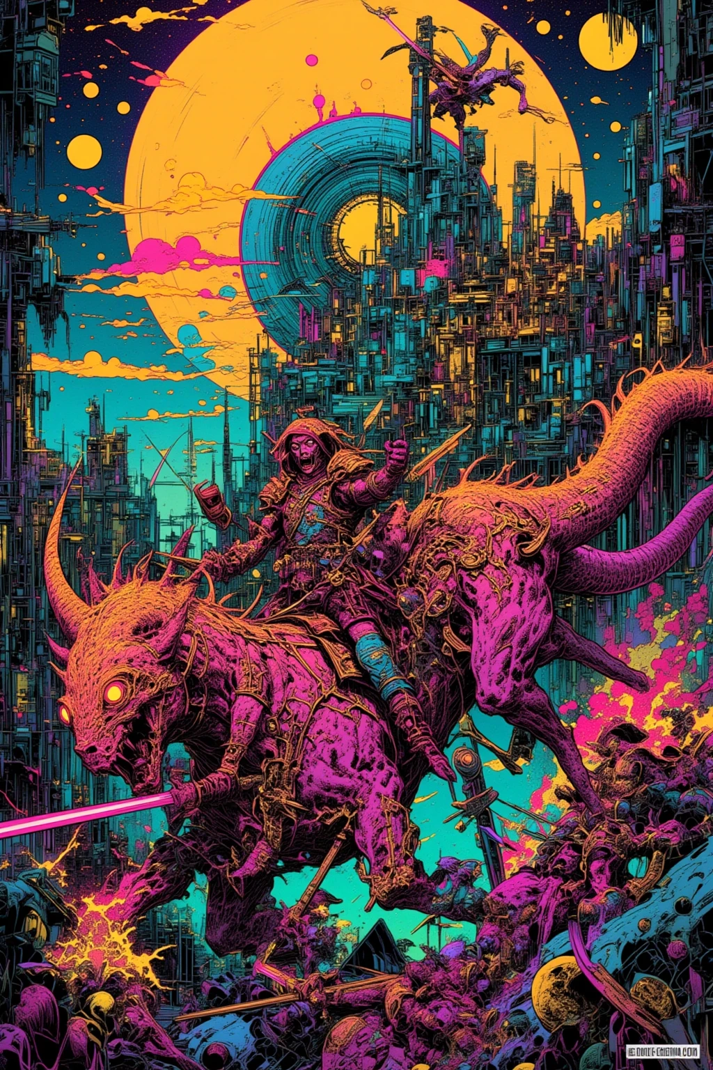 Man in a plague mask riding a strange animal,And other items 々,  dmt Death of Ego ,   Exquisite Futuristic Art  , DMT Art,  DMT Egodes  ,  Dan Mumford and Alex Grey's style,   psyche trans art  ,   Ultra Detailed Fantastic Art  , epic shamanic DMT Art,    Shamanism DMT Horror Art   ,   Visionary Art Style  ,   High Resolution Fantastic Art ,Marauders After Death 