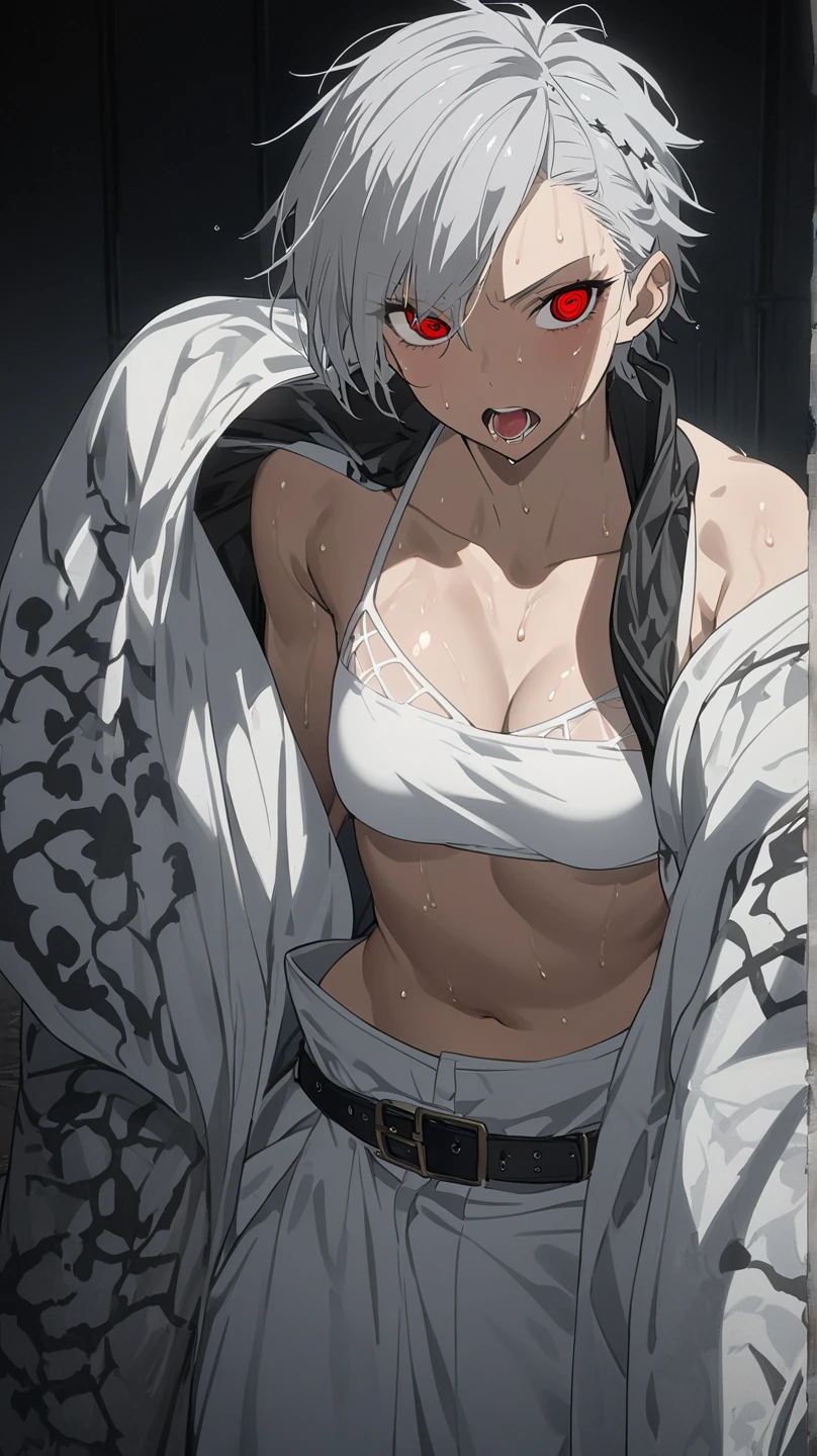 (((((middle-aged women))))), masterpiece, super detailed, 8K portrait, RAW photo, portrait photography, highly detailed face, ((fantasy)), 1 female, (((short woman))), (((magician))), (((((nervous look))))), (wariza:2.0), (crock:2.0), (((drooping head))), (((((pussy juice))))), (((A face full of errors))), 33 years old, (((slut))), (((((Pee smell))))), (((bad smell))), (black little eyes), (white hair:2.0), (((medium bob hair))), (((Sideburns hide a long face))), (ahegao:2.0), (open mouth:2.0), (((((drool overflowing))))), Larger earrings, (((white skin color))), (((((Dusky blue ultra-fit puffy sleeve bikini))))), chest pocket, (((black silk cloak))), (((little waist hip pouch))), (((leather boots))))), midday sun, surreal, ((((flat chest)))), (((thick thighs))), long legs, In the medieval outdoor, environmental lighting, shadow details , Focus the camera on the thigh, strong wind, light fog,