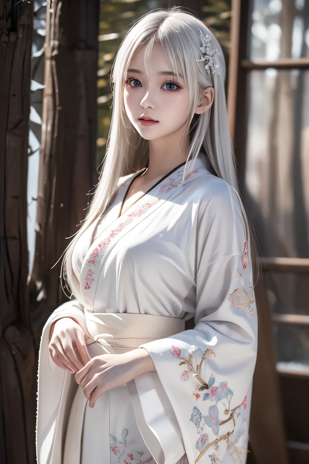 ulzzang -6500-v1.1,(Raw foto:1.2),((Photorealsitic:1.4))best qualtiy,​masterpiece, illustratio, an extremely decision and beautiful, A highly detailed,nffsw,Unity,8k wallpaper, astonishing、finely detail, ​masterpiece, top-quality, Official art, Highly detailed ticker unification 8k wallpaper, Ridiculous, unbelievable Ridiculous, huge filesize, ultra-detailliert, hight resolution, ighly detailed, a beautiful detailed girl, extremely detailed eye and face, beatiful detailed eyes, Light on the Face、电影灯光、((Gorgeous Sexy Hanfu))、1girl in、full body Esbian、fully body photo、see -through、looking at viewert、((white  hair))、Colossal tits、lyin in bed、full body Esbian