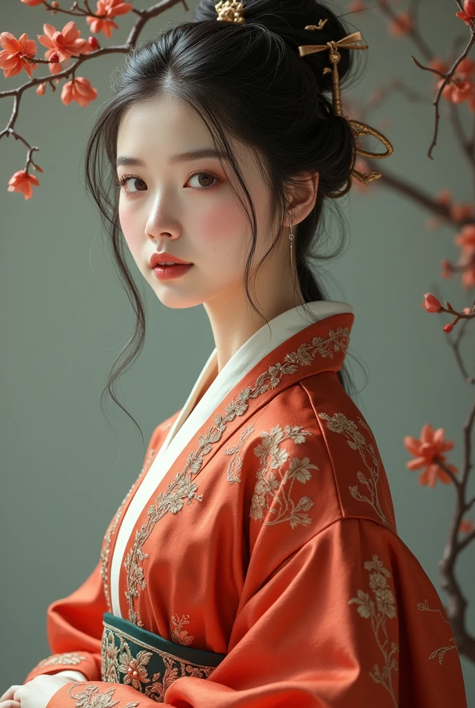 Portrait of a young woman with fair skin in hanfu clothing 