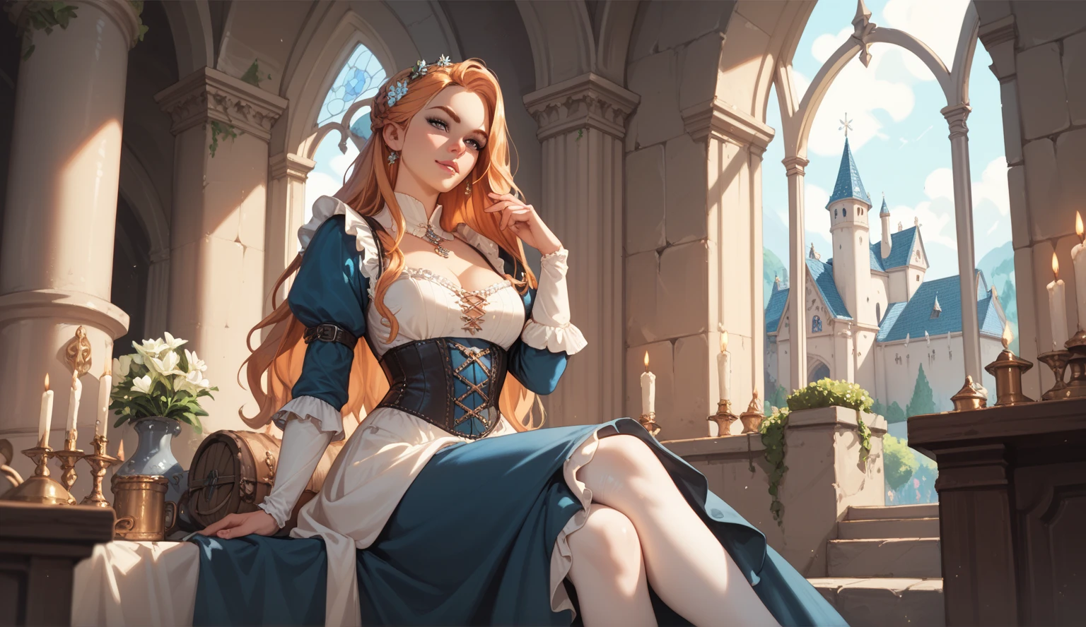 crie uma princesa adulta ruiva para historias infantis