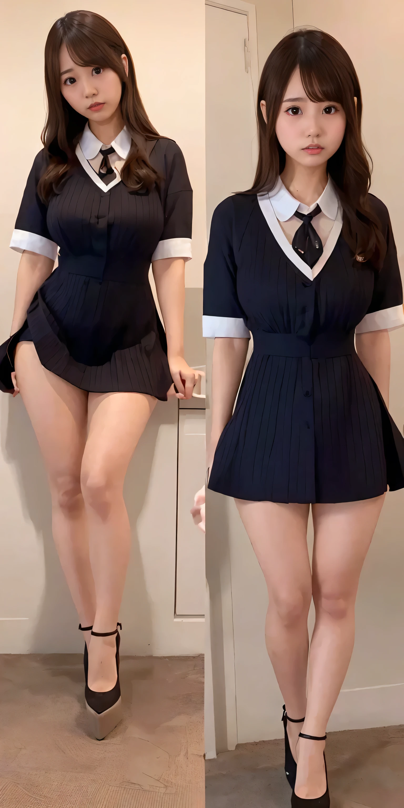upper body, masterpiece, bset quality, realistic, 1girl,white thighhighs,nurse uniform, mutiple views, ass views and dress views