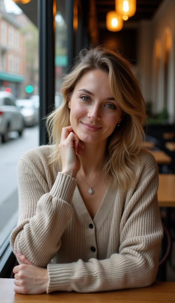 dramatic lighting, extremely high quality, cinematic movie still, Beautiful blonde with blonde highlights wearing a beige sweater (in a caFé while sipping a pint of Guinness ), Very detailed, 22 anos, Rosto inocente, cabelos ondulados, Olhos verdes, O rosto de Marilyn Monroe, flirts with the camera, high resolution, master part, best quality, Alto detalhe intrincado, altamente detalhado, Crisp Focus, pele detalhada, textura de pele realista, textura, olhos detalhados, proFissional, sorriso encantador, pouty lips, corpo de ajuste perFeito, extremamente detalhado, Post-processing, maximum details, rugosidade, vida real, Ultra realista, Fotorrealismo, FotograFia, 8k UHD, FotograFie cowboy tiro, sujo, atmosFera escura, corpo toniFicado, Rosto perFeito, Olhe para o espectador, (pele detalhada), (Redness:1) Fraco, natural lighting, (luz direta:0.4), 8mm film grain, FotograFado em um Sony a9 II, Lente 24mm, F/2.8 vagas, Focus on Depth, (....RAW),