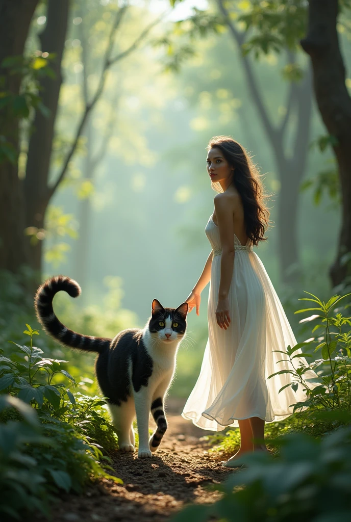 Realistic portrait of a beautiful girl in a silver dress, standing on grass outdoors with a huge oversized cat by her side, (Best Quality, 4K, 8K, HD, Masterpiece: 1.2), Ultra detailed, (Realistic, Photorealistic, Photorealistic: 1.37), Extremely detailed CG, 1 girl, Beautiful detailed eyes, Beautiful detailed lips, Extremely detailed eyes and face, Long eyelashes, Vibrant colors! Studio Lighting, Physically Based Rendering, Professional Grade