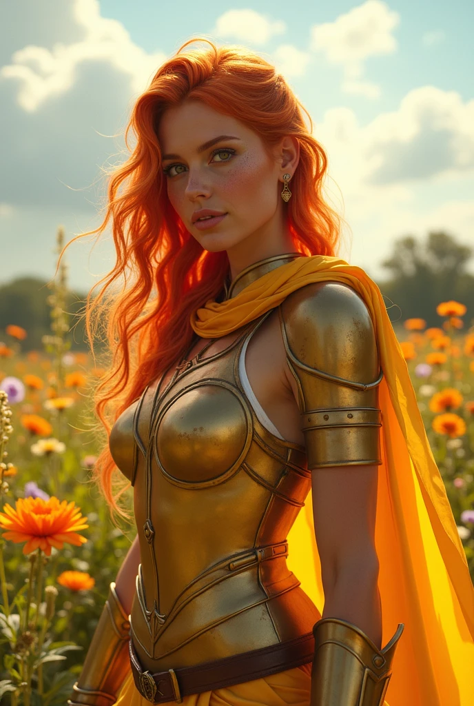 Anna Semenovich, Ana De Armas, natural skin, translucent skin, Arcade core Portrait, elegant, smile, redhead ginger curly hairs, gold dreamlike, big beutiful eyes, Alphonse Mucha dynamic lighting trending on artstation, 8k, sharp focus, art illustration by Miho Hirano, epic realistic, hdr, intricate details, intricate, cinematic, detailed