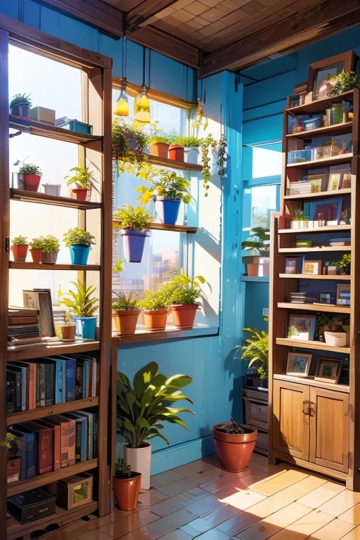 scenery, no humans, shelf, plant, window, book, potted plant, indoors, flower pot, box