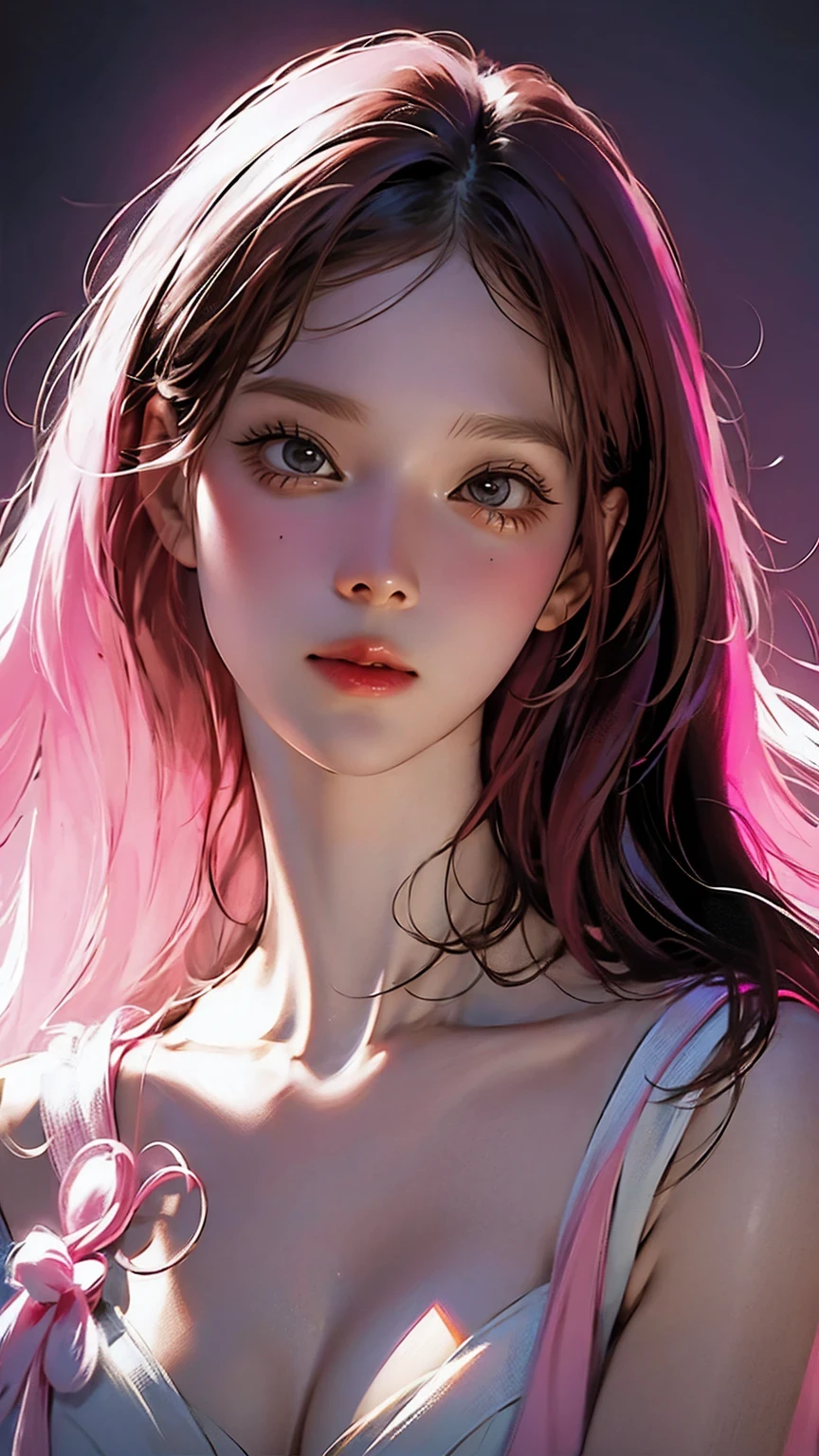 Photographically Faithful, lip gloss, Realistic painting, top quality, super high resolution, depth, pastel colors, natural shading, focus on the face , Solo Face, Serious, Powerful, Functional, facing the viewer , Big Breasts , 輝く瞳, eyes with round pupils , Brown eyes 、 well illustrated down to the smallest detail, uniform, Detailed medical history