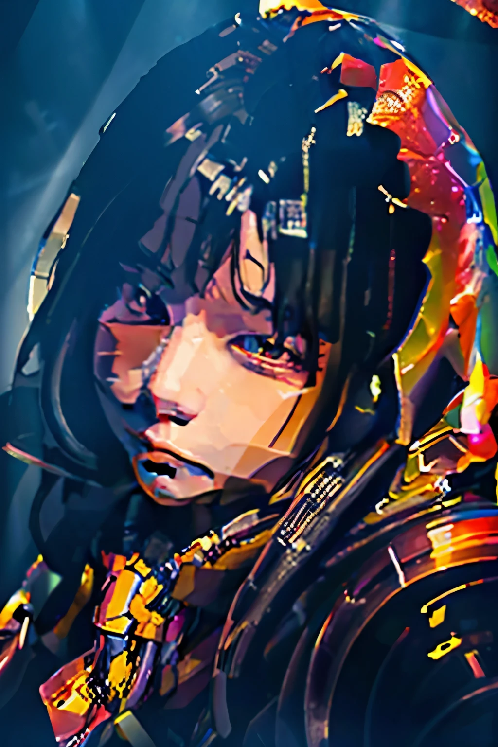 Woman in a rubber suit、 detailed face 、 beautiful eyes、Sensual lips、Curvy Body、 Dramatic Lighting 、 shiny material、 dark and moody atmosphere、Cinematic、 High Quality 、 super detailed、 Photorealistic 、8k、masterpiece