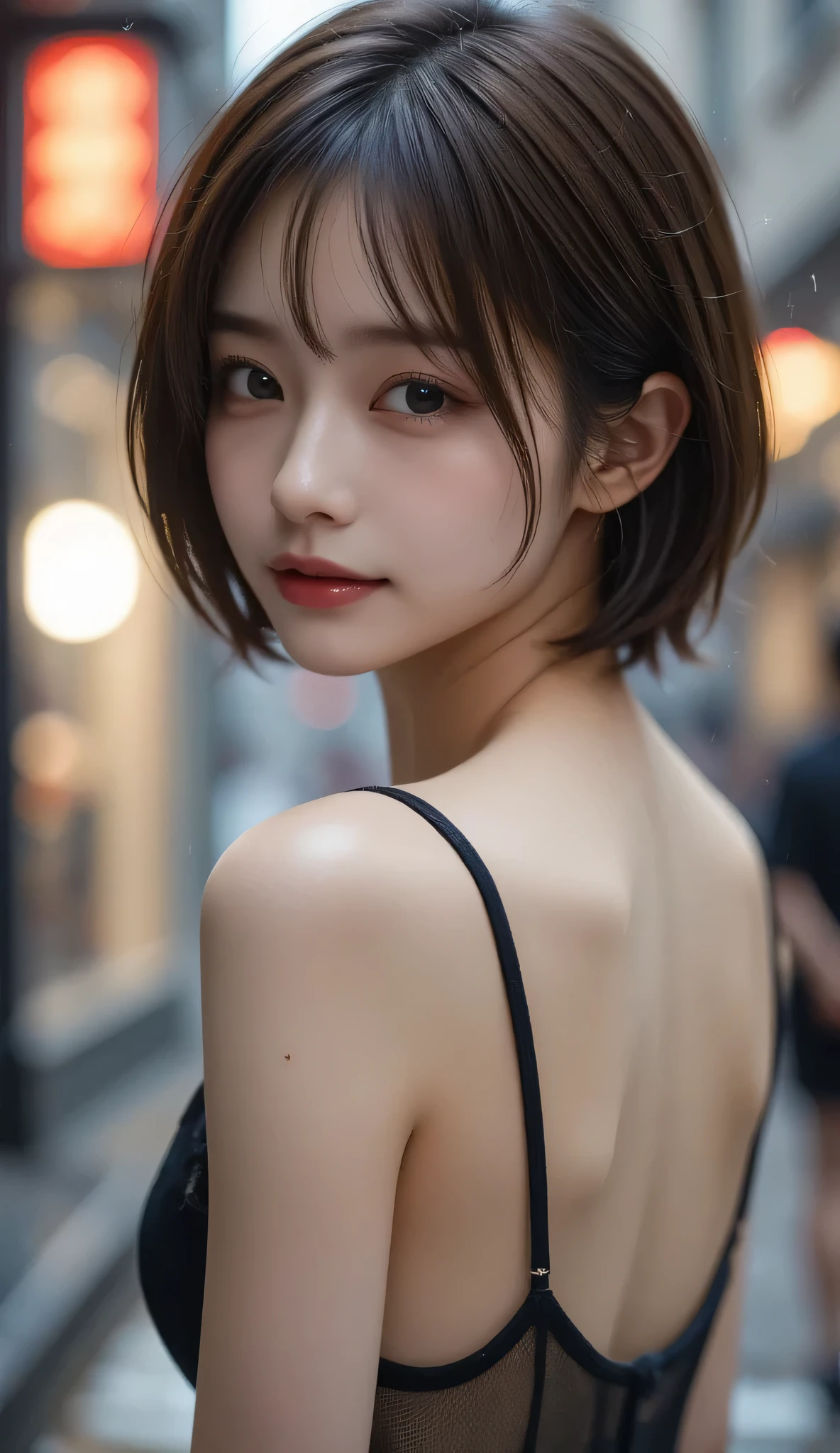 Slip dress girl，short hair（18 years old）