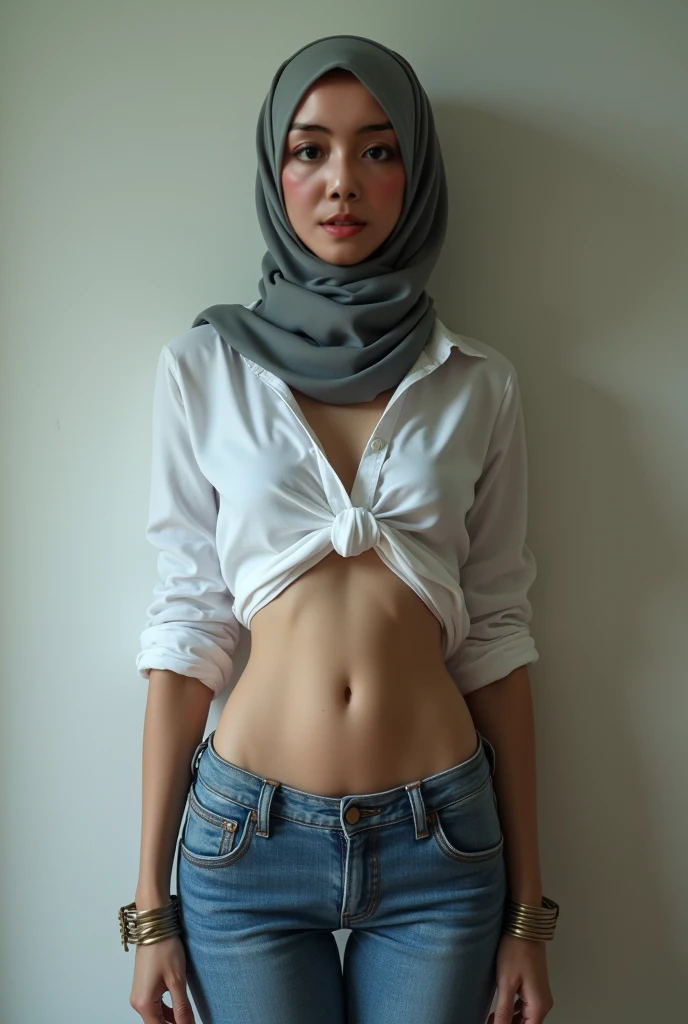 Coats Medium body portrait, ((Hijab Stylish)), HALIMAH'S MOTHER IS 85 YEARS OLD HER BODY IS VERY FAT & NUDE AT A DARK NIGHT PLACE, Ultra High Res. realistic: 1.4, UHD, lace , very flat chest, half body portrait , skinny my body, view from side seductive pose