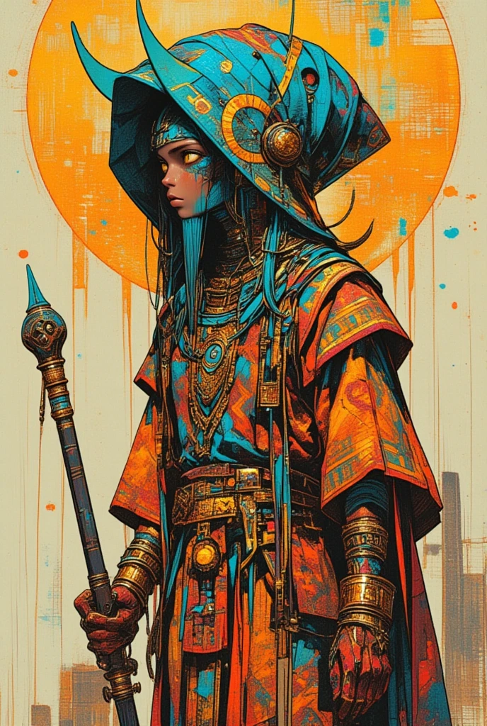 Girl Drawing、Chemical,  Afrofuturism , Afrofuturist,   African Cyberpunk Wizard,  Afrofuturism  style,  Afrofuturism , Chemical symbolism,  Hieroglyphic Mysticism   , Osiris,   Art Deco Shaman  , Egyptian god dmt the death of ego , Psychedelic Horror  ,highly detailed visionary art , DMT Egodes  ,Shamanic Fear  ,LSD art,