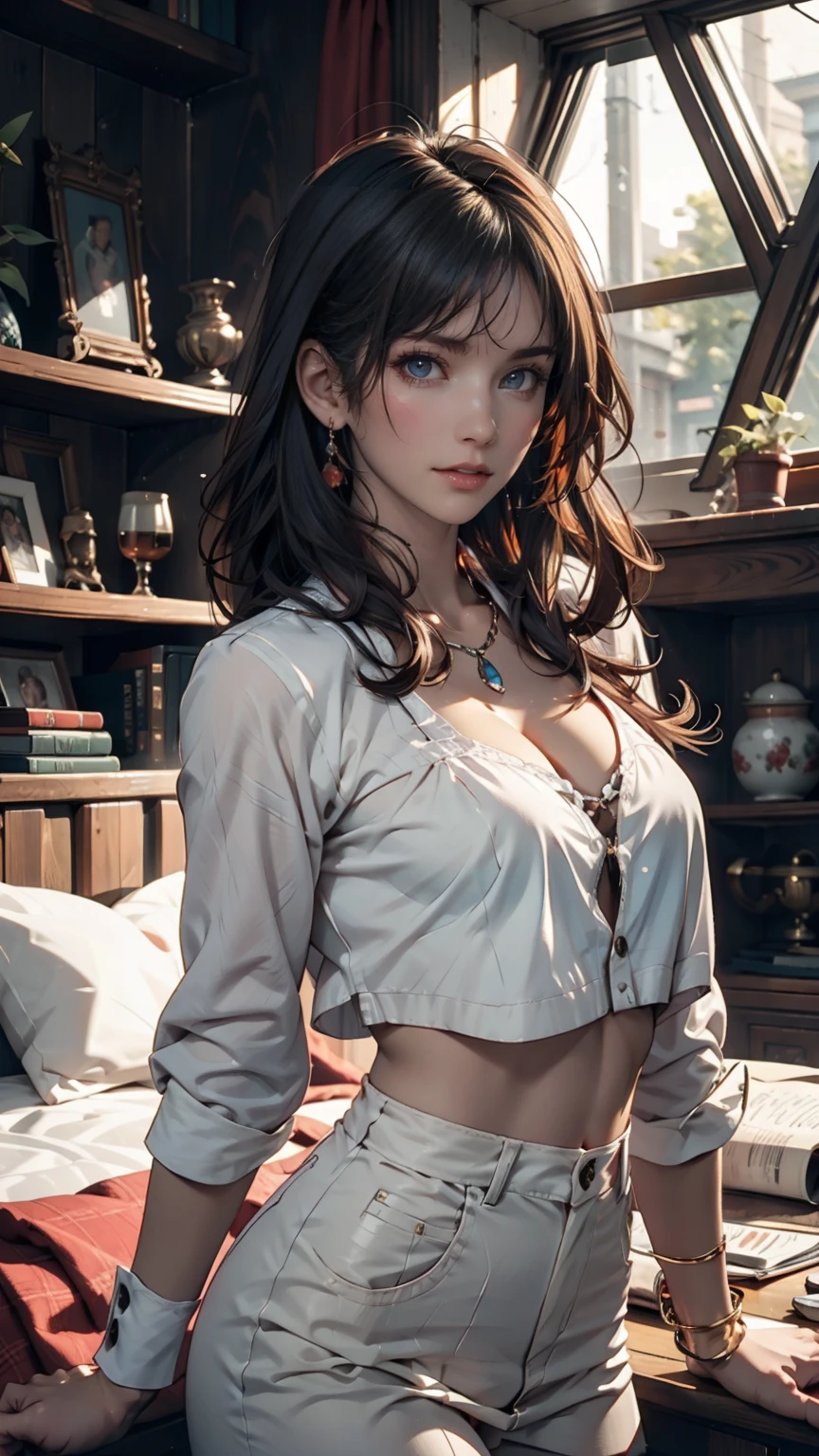 masterpiece, Awesome girl, pretty girl, bust, High Detail Eyes, Perfect Eyes, Portraiture, A face with attention to detail, Same eyes, Glare, Rainbow colors, Global Illumination, Soft Light, Dream Light, Digital Painting, 8K Close-up, Fantasy, Night Sky, performer, nebula, White Crystal, moonlight, Tranquility, summer, (8K:1.1)、Sexy、Sexy proportions、Narrow waist、Long eyelashes、High neck tops、No sleeve、Stiletto heels、