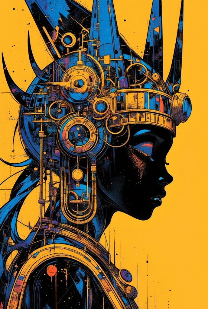 Girl Drawing、Chemical,  Afrofuturism , Afrofuturist,   African Cyberpunk Wizard,  Afrofuturism  style,  Afrofuturism , Chemical symbolism,  Hieroglyphic Mysticism   , Osiris,   Art Deco Shaman  , Egyptian god dmt the death of ego , Psychedelic Horror  ,highly detailed visionary art , DMT Egodes  ,Shamanic Fear  ,LSD art,