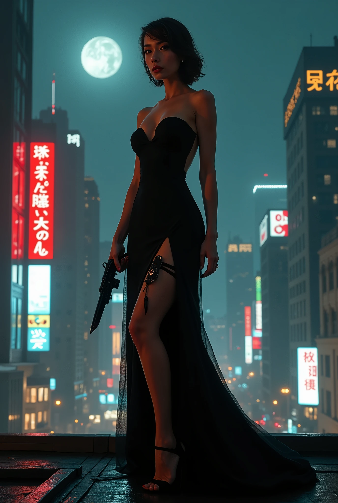 cinematic photography of skinny beautiful China sensual actress Li Bingbing cosplaying as Ada Wong of Resident Evil series. Li Bingbing is pointing a pistol on a ledge, marking herself as a high-skilled sniper. Li Bingbing realistic face. She wear a very very skimpy V-neck red dress, which reveal her enormous and voluptuous breasts. The dress also have a very high-slit which shows her alluring vagina. Her pose while pointing a pistol is very dashing and sexy, with spreading legs, to show her alluring vagina. Cyberpunk art by John La Gatta. Trending on cgsociety. Digital art. Sexy elegant cinematic pose. cgsociety masterpiece. Stunning cgsociety. Ultra sexy pose. cgsociety - w 1 0 2 4 - n 8 - i, red and cinematic lighting, cgsociety )