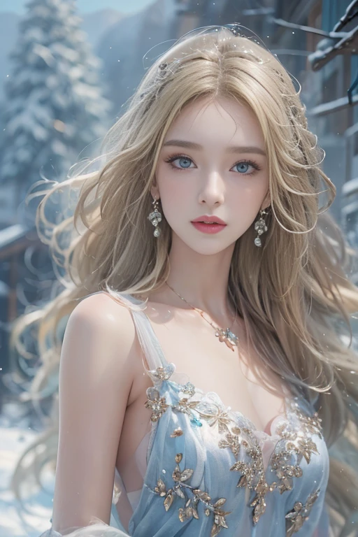 High-quality work,Realistic works,Super premium graphics,8K HD CG works,high quality graphics,High-definition and exquisite CG works,10x pixels,Ultra-fine details:1.1,Advanced technical details:1.1Realistic photo effects,Interior lighting effects:1.5,natural soft light:1.5. Light effect(Virtual light effects:1.8),Ultra-high resolution,shining dress,sliver long hair,silber hair,transparenthair,high detailed hair(Quality hair details:1.1)Clear eyes,Double eyelids look good,Sharp eye makeup, Create exquisite eyelash makeup, tthin eyebrows, Ultra-detailed eyes,a tall nose, lovely red lips, rosey cheeks, With delicate makeup on her face , pretty face, The face shape is perfectly proportioned,(Advanced facial details:1.1)wonderful, 最high quality, Photorealistic and hvery detailed CG integrated 8k wallpaper, high quality, very detailed, Narrative poem, particle effects, dynamic effects, written boundary depth, cinematic light, Lens flare, ray tracing)), fantasy, ((1 beautiful woman, clear blue eyes, Silver long hair, beautiful face, real face, beautiful detailed eyes, beautiful skin, woman dancing gracefully:1.7, woman dancing gracefully:1.7)), long hairがWindでなびく, long hairが跳ねる, long hairがWindで踊る, hair jump, jewelry, tattoo, Hanfu, chinese fairy, taoist uniform, silver earrings, ((night, Wind, darkness, full moon, Night Sky, Snow and hoarfrost, very cold winter day, snow-capped mountainや森, hoarfrost, snow-capped mountain々, The beauty and brilliance of frost-covered trees, The tranquility and beauty of a world of ice and snow)), hip up, beautiful eyes, long hair, ring-shaped eyes,Women's artwork,Dress full body video,Reality,Amazing Cleavage,My eyes are very bright today