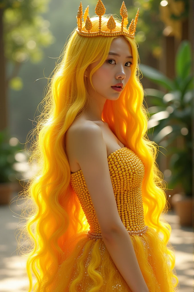 ((top-quality、8K、masterpiece:1.3))、1girl in、Slim Abs Beauty:1.3、She is a woman with the image of a shining sunflower.、Has a bright and energetic presence。 hairstyle on: Her hair shines like the sun、It has a bright and energetic style。Perhaps a lighter hair color or bright highlights may be incorporated。 Hair color: Bright gold or orange、Or have a yellow hair color like the sun.、Expresses a bright glow。 Skin: Her skin is healthy and radiant,、You can feel the brightness like the sun。 garments: She is dressed in a bright and energetic design costume inspired by a sunflower.。Yellow and orange colors are eye-catching、Creates brightness。 body type: Her figure has an active and healthy figure.、You can feel the brightness and energy like a sunflower.。 This masterpiece is painted in the highest quality、The bright and energetic figure of a woman with the image of a shining sunflower、Brilliantly expressed by bright hair colors and bright fashion。