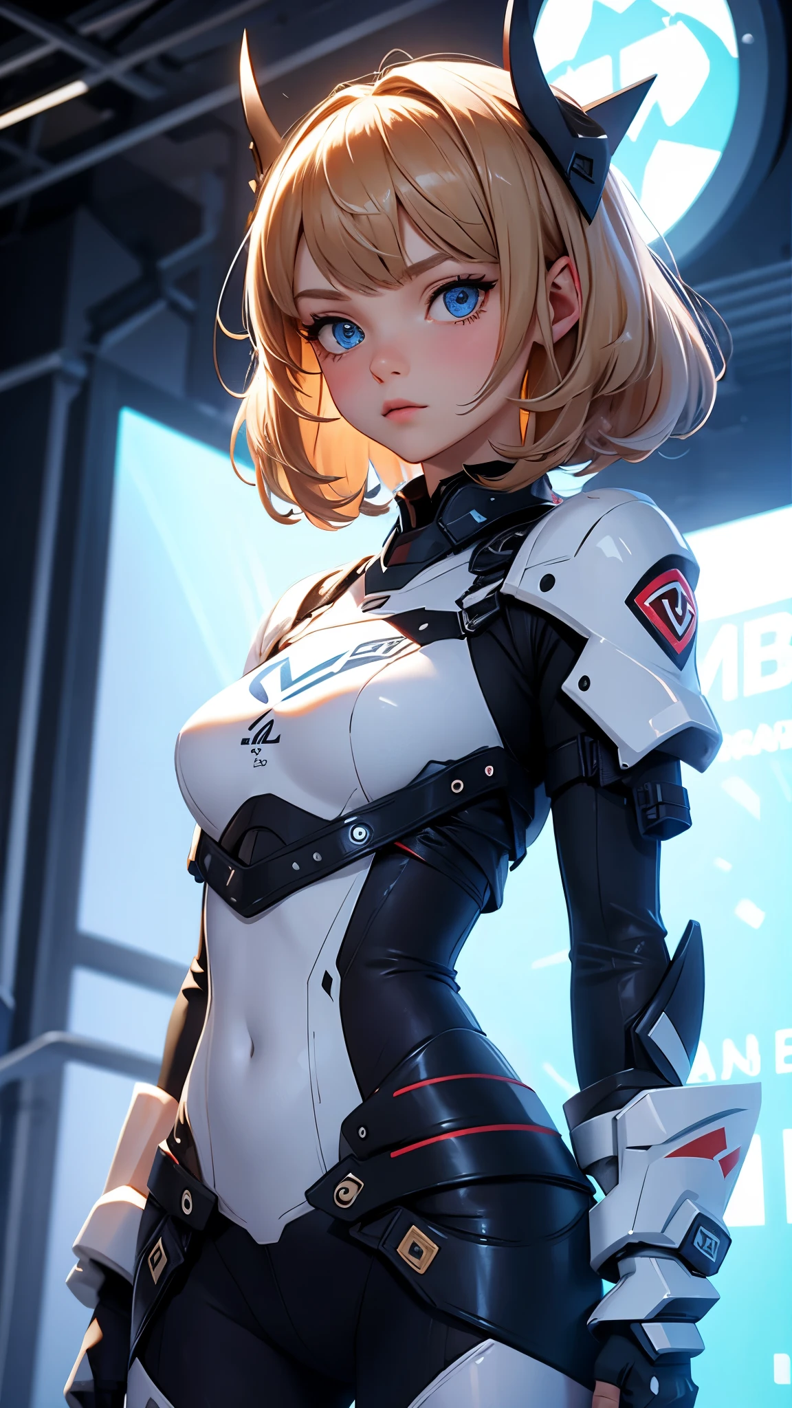 ((Highest quality)), ((masterpiece)), (detailed:1.4), 3d, detailedな筋肉のリアルなmasterpieceを持つカメラを見ている美しいサイバネティックガール, Beautiful cyberpunk woman image,High resolution (High Dynamic Range),Ray Tracing,NVIDIA,Super Resolution,Unreal 5,Scattered beneath the surface,PBR Texturing,Post-processing,Anisotropic Filtering,Depth of written boundary,Maximum clarity and sharpness,Multilayer Texture,Albedo and Specular Maps,Surface Shading,Accurate simulation of light-matter interactions,Perfect Proportions,Octane Rendering,Two-tone lighting,wide aperture,Low ISO,White balance,Three-part method,8K RAW, Active Pause, Action pose, Gold Parts, fringe, Short-haired, coastal,(A faint smile),(Background is Moon:1.1)(From below),masterpiece,8k,Silicone Skin