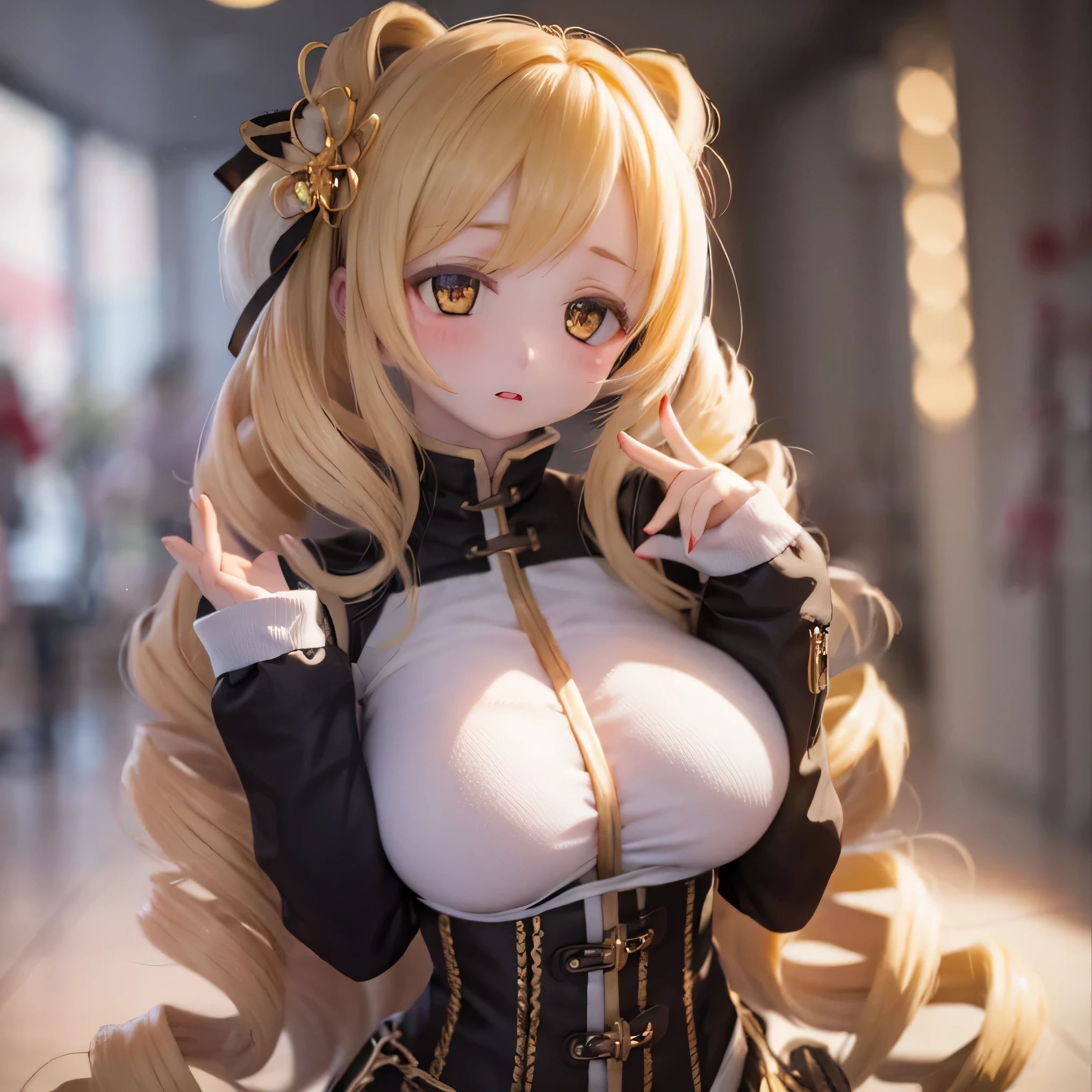          Details,              Beautiful Woman with Impressive Eyes      ,          perfect face,             long golden hair    ,          golden eyes , Pでk Lips,   Attention to        Details ,        Anime Style ,          bright color, cute,  'n'n'         ,         Curvy and Plump Body      . poor、   Sexy pose with a Bamami hairstyle、Big Breasts