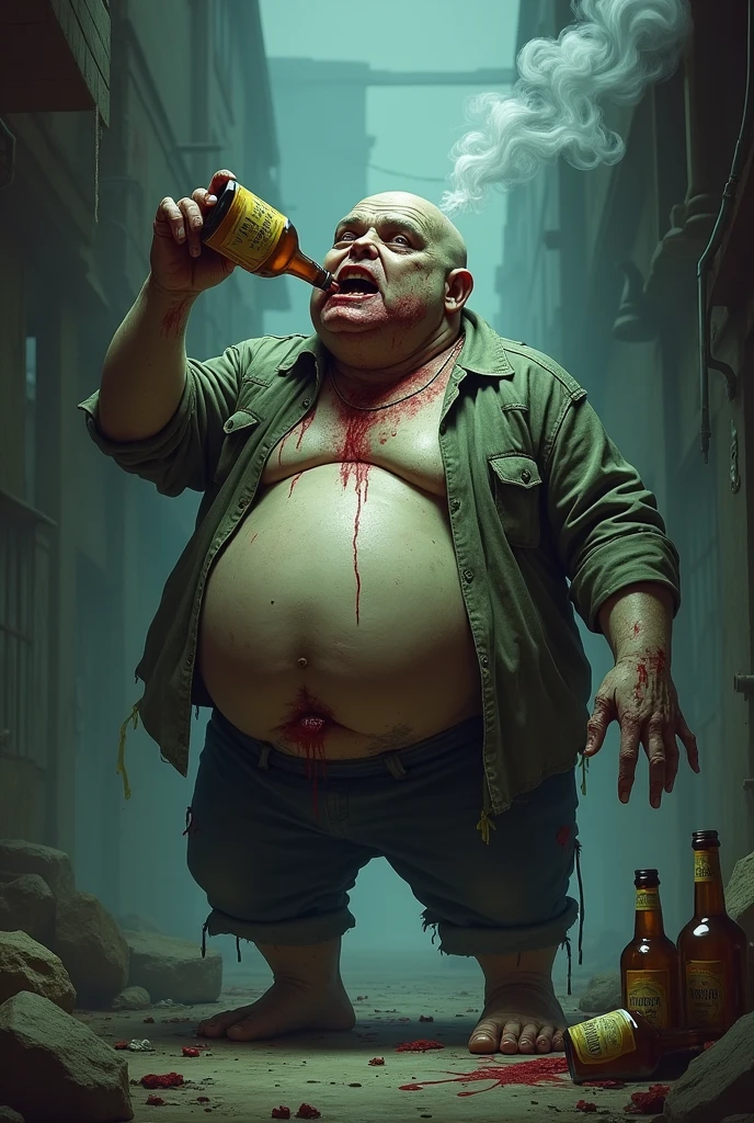 Sad liver drinking beer in cartoon