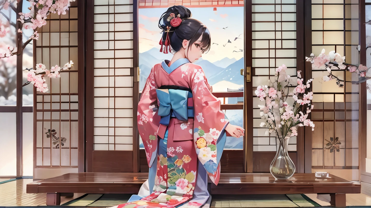 (( top quality)),( Ultra A High Resolution),( ultra-detailed),(Exquisite depiction),(( Best Anime )),( Best Artwork ),( Ultra Precision Art),( amazing depiction techniques,Overwhelming depiction:1.5),( intricate and detailed Japanese art :1.6), (1 female:1.5),( It's a very pretty and beautiful face :1.6),yukata:1.6, Summer night sky,wind chimes,morning glory,curtain,Old electric fan, traditional Japanese room 