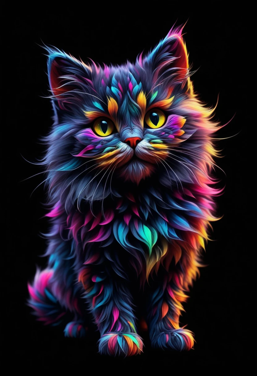 An up of a cat with a colorful face on a black background, Beautiful neon cat, Awesome cat, highly detailed digital art in 4K, Beautiful art uhd 4k, Detailed painting 4k,  4K Detailed Digital Art, Cat Painting, 4K VERY DETAILED ART ,   colorful HD images  , Digital Art 4K, Digital Art 4K