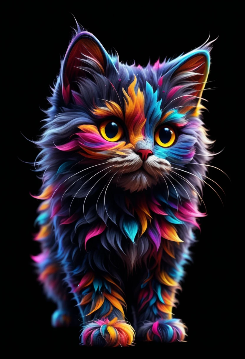 An up of a cat with a colorful face on a black background, Beautiful neon cat, Awesome cat, highly detailed digital art in 4K, Beautiful art uhd 4k, Detailed painting 4k,  4K Detailed Digital Art, Cat Painting, 4K VERY DETAILED ART ,   colorful HD images  , Digital Art 4K, Digital Art 4K