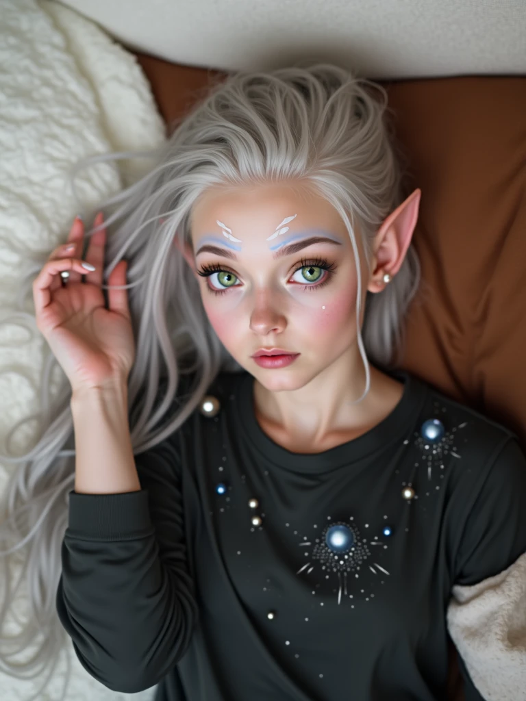 Realista, 1 garota, cabelo branco, olhos roxos, olhos brilhantes, corte superior, saia, parted lips, corar, noite, flores, sol, sollight, pelada, tomando banho 