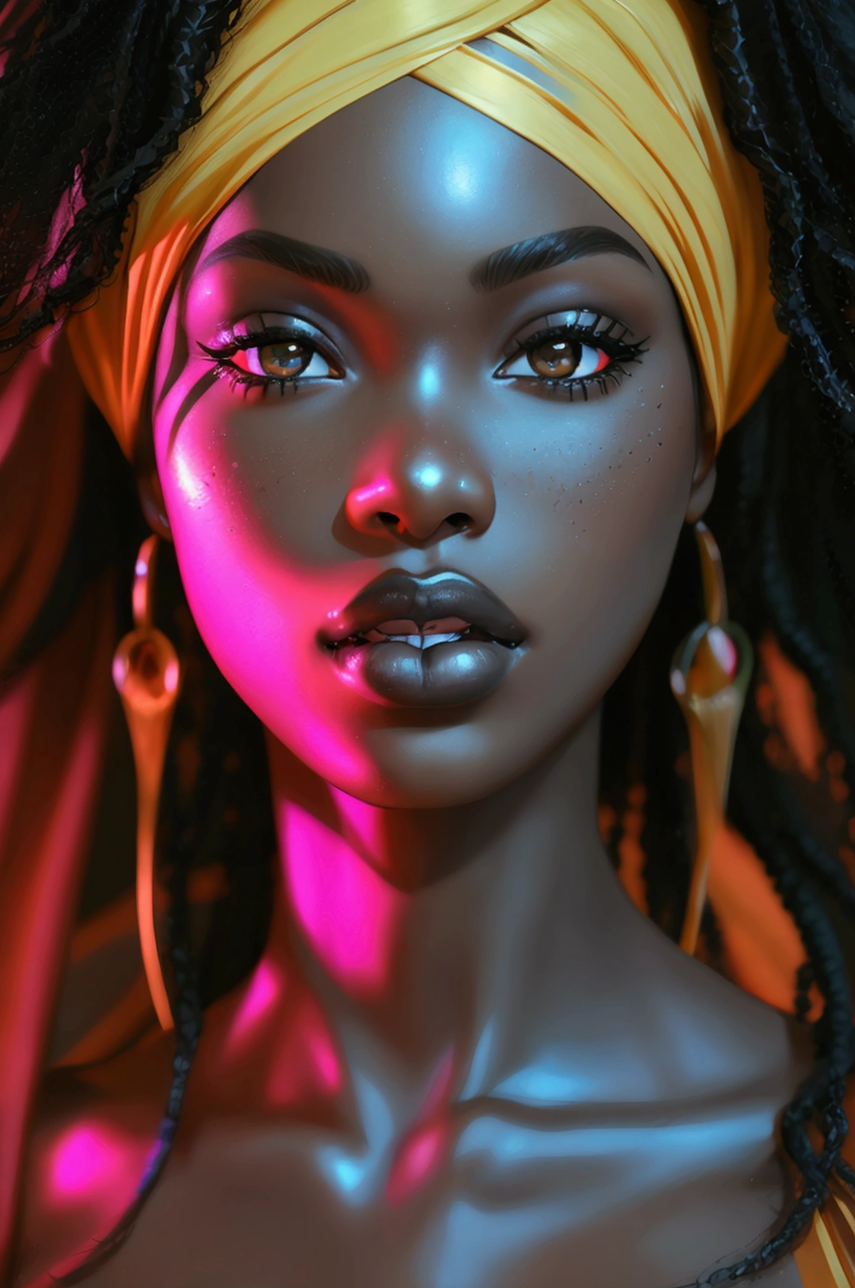 ((((ebony girl)))), (((ebony skin tone))), Full body perspective, beautiful detailed eyes, beautiful detailed lips, extremely detailed face, long freely wavy hair, (best quality,4k,8k,highres,masterpiece:1.2),ultra-detailed,(realistic,photorealistic,photo-realistic:1.37),HDR,UHD, studio lighting, sharp focus, physically-based rendering, extreme detail description, professional, vivid colors, black female, african-american woman, camera zoomed out to show full body, large breasts, wide hips, big butt