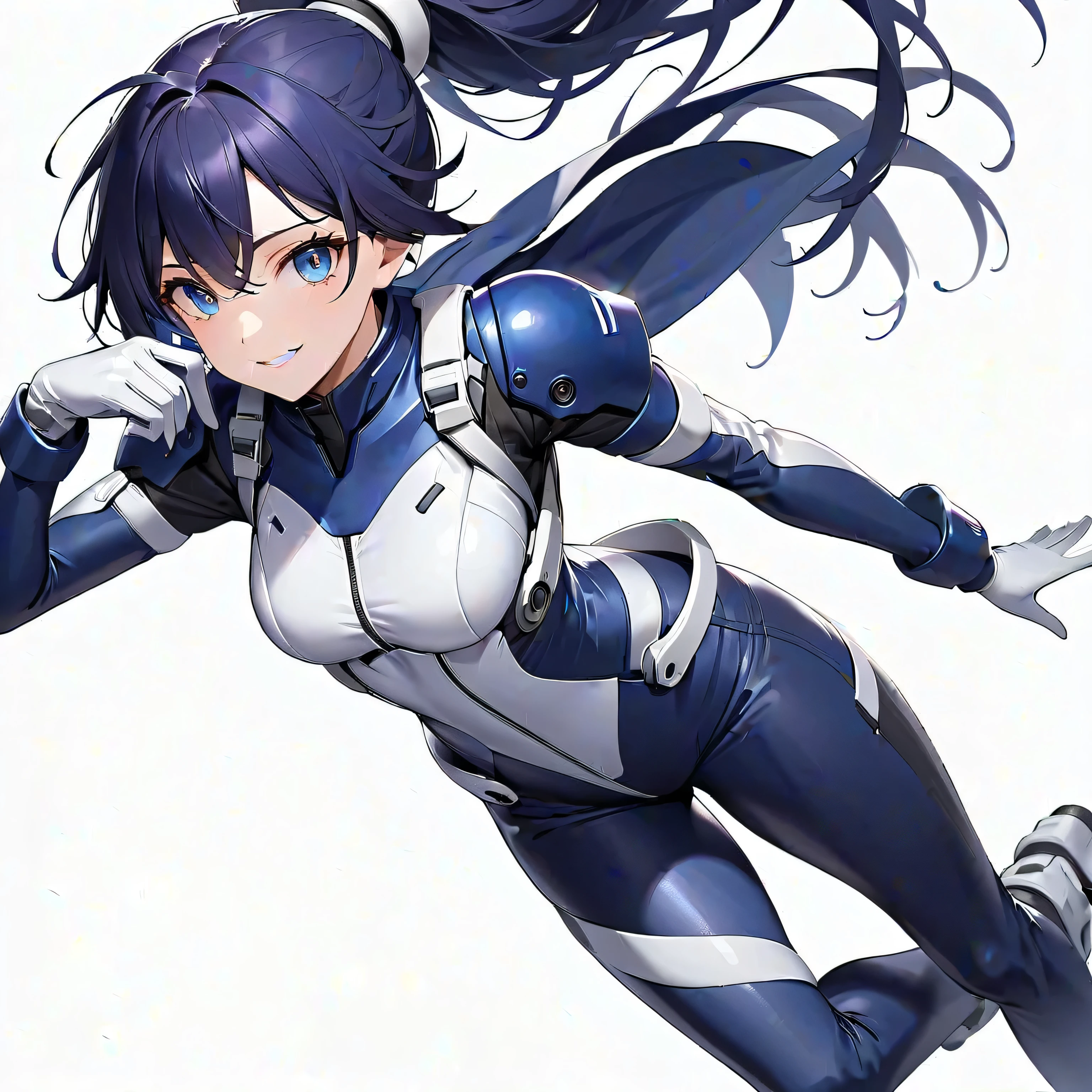 (((Dark skin))), (otokonoko), 1 male, cute, young, (beautiful boy) (long dark brown hair with long ahoge)), hazel eye colour, flat lean buff chested black), wear a (black muv-luv fortified suit) black armoured bodysuit outfit black exosuit legging black gauntlets, long black trenchcoat,smile, close up, ((magical boy))
