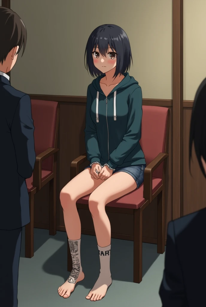 blue eyes, wearing long plain white shirt, high res, ultrasharp, masterpiece, wet shirt, black short hair, skinny legs, penetrate pussy, crowd not notice visible to viewer, secretly having sex, tiny girl, very close to other people, lay on side, seats in big crowd, surprised and happy look, looking around