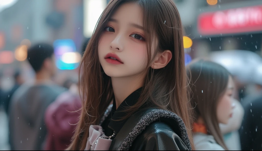 Girl with red eyes looking straight ahead An illustration