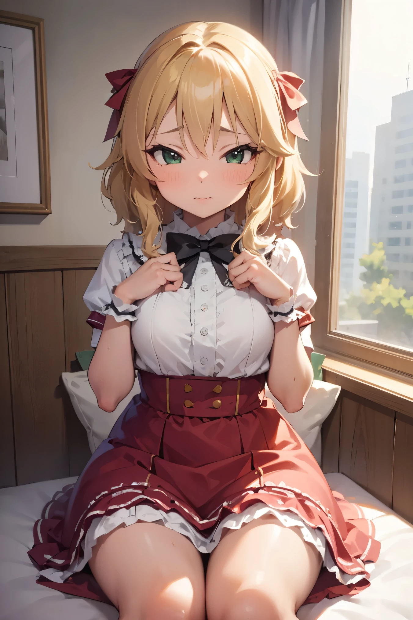 NSFW,masterpiece, top quality, high definition , very detailed,Sakurai Momoka,Idol,ruffle dress,waiting room,Makura Eigyo pillow sales