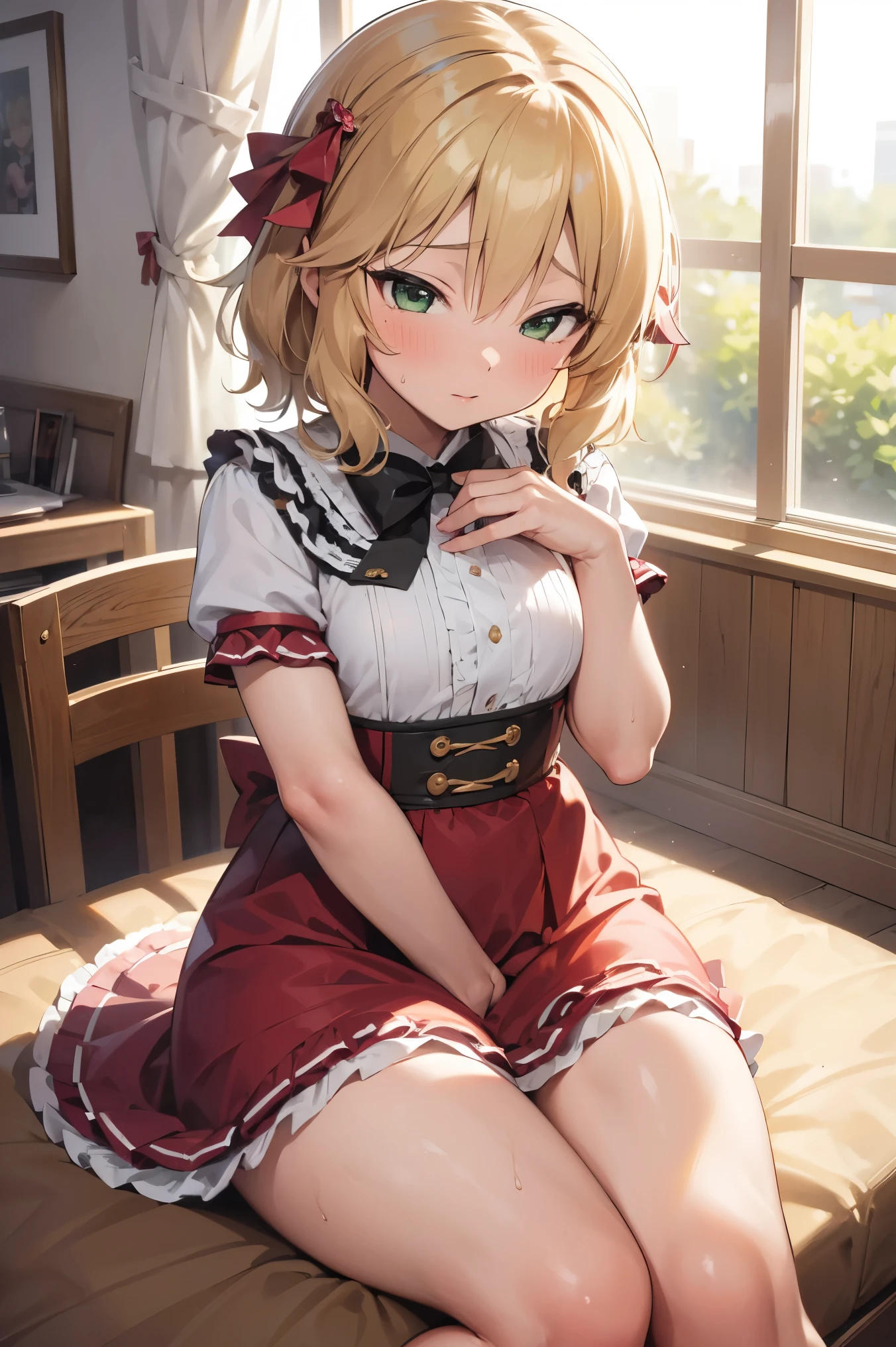 NSFW,masterpiece, top quality, high definition , very detailed,Sakurai Momoka,Idol,ruffle dress,waiting room,Makura Eigyo pillow sales