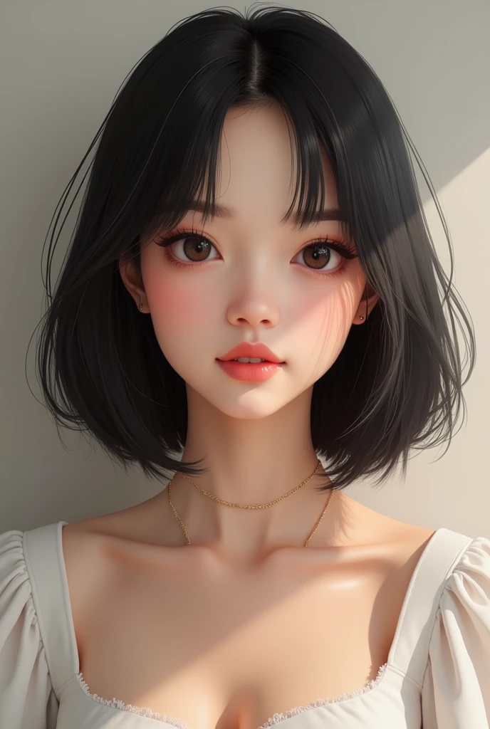 8k,Highest quality,(masterpiece:1.2),(Realistic),Ultra-high resolution,Female 1,smile,Beautiful Eyes,Perfect body,Detailed face and skin texture,fine grain,RAW Photos,Black Hair,Short Bob, masterpiece, Completely naked,