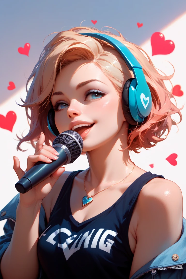 headphones and a microphone in a heart background 