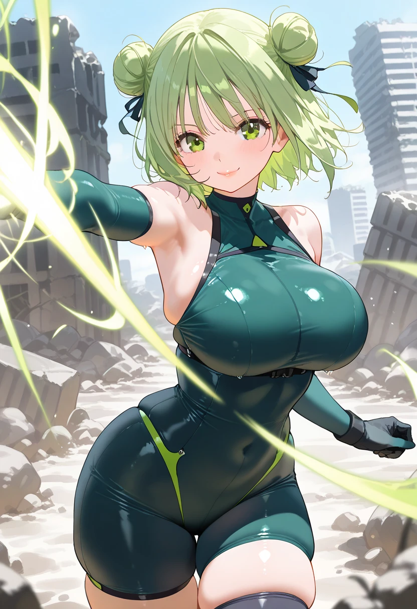 (Best Quality, 8k, 32k,1 Girl, Tatsumaki, Short Hair, Green Hair, Gigantic Breasts, Perfect Body, Ultra Detailed Face, Detailed Lips, Thin Eyes, Torn Dress, Standing, Seductive, Excited, Areolas, In the Heat, Milf.