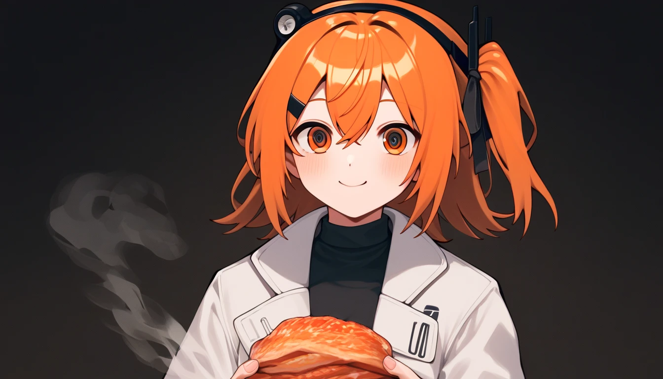 score_9, score_8_up, score_7_up, score_6_up, score_5_up, score_4_up,  source_Anime,  rating:generally,
break,Funny face，smile， High Contrast，ホカホカのFried Chicken，Holding ，Fried Chicken， steam ，
 Adachi Rei,  orange hair,  ORANGE EYE , hair ribbon, headlamp ,  medium hair, one side up,  orange hair，
looking at viewer,  black shirt ,  white jacket, , indoor, graduate School,  robot , circuit, Fried Chicken