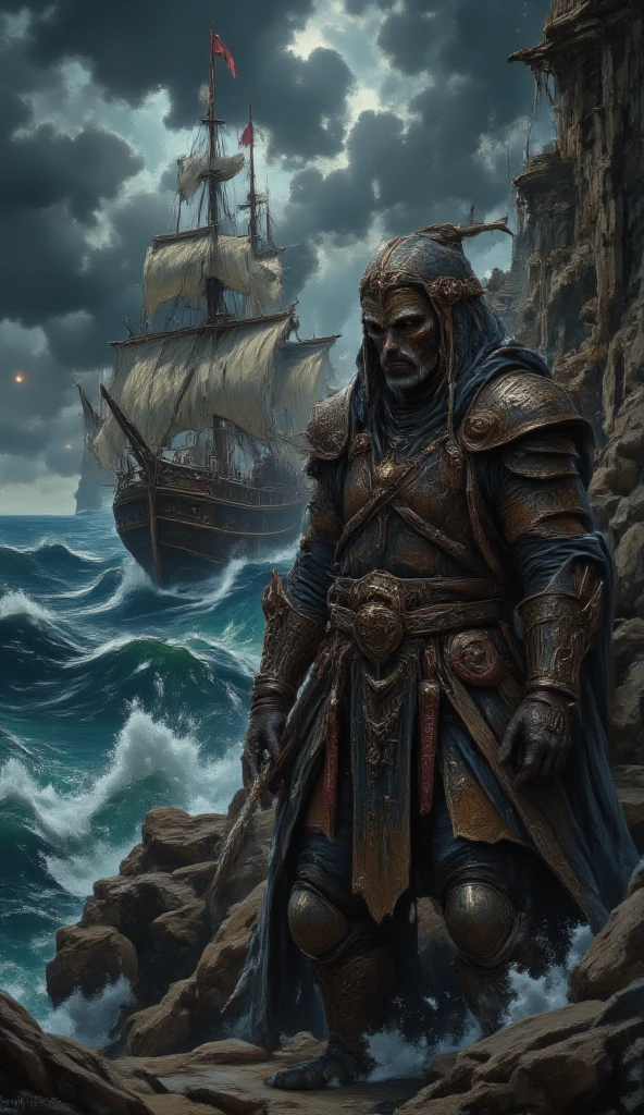 Create a captivating and dynamic piece of digital art depicting a brave pirate captain standing proud on the deck of his weathered ship, with a fierce storm raging in the background. The pirate should exude an air of reckless confidence, sporting a tattered yet stylish outfit, adorned with intricate pirate symbols and accessories. The scene should be brought to life with dramatic lighting and realistic textures, capturing the rugged charm of the pirate’s rugged good looks and the turbulent sea. This masterpiece should transport viewers into the heart of a high-seas adventure, where the spirit of bold exploration and the allure of pirate life come alive in every brushstroke. Show us the essence of piracy through your art, from the sparkle in the captain’s eyes to the billowing sails in the stormy wind