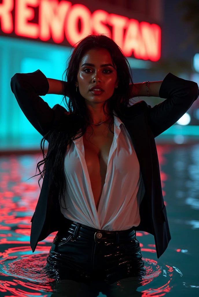 RAW photo,flash,hazy atmosphere,35mm focal lenght,fashion shoot,candid photograph,artistic,photograph of a beautiful,influencer,30yo Iranian woman,detailed skin,fully naked,looking at viewer, candid pose,standing outside,midnight,dark,flash photo,blue light, film grain, kodak color, instagram LUT