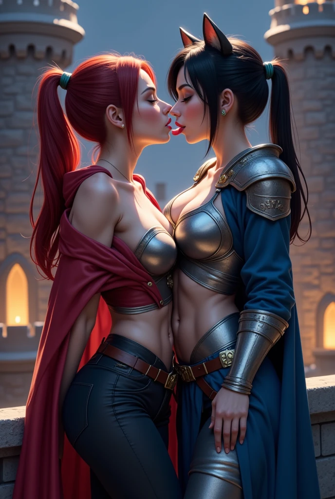 Two ((((women))), (((lesbians))))), 2 barbarian warriors kissing madly, 2 beautiful full-body women, 30 years old, muscular and perfect bodies, with little clothes, tiny thong, caressing each other, super sensual scene, (((((kiss))), (((fiery kiss)))), sexy, sexy pose, very sexy, sexy for, pulling hair, holding each other's breasts