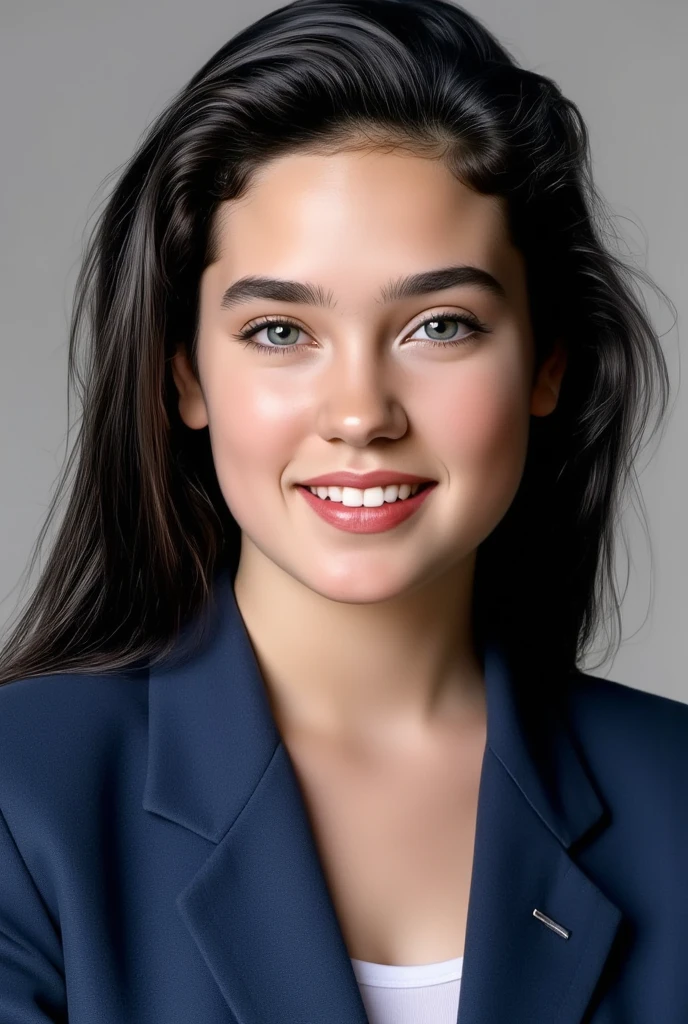 (realistic photo), 1girl, Alone, 
she is enjoying nude swimming in an indoor swimming pool.,
she wear in dark blue high school blazer uniform and white blouse half unbuttoned.,
young Jennifer Connelly at age 17, 
with cute face yet with precocious female body,
no make up, flawless pale skin, 
joyful smile,
scooped nose arched high with a turned-up tip,
plump blreasts, broad shoulders, 
wet long dark hair,
under bright natural light illuminating on her face,
oiled shine skin,

(Browse:-2), Face correction///Put on some clothes, (Faithfully reproduce image details1.37), (１Beautiful woman), 20 years old, (Best quality calibration:1.21), 32K resolution, (Practical:1.21), (超Practical:1.21), High resolution UHD, (masterpiece:1.21), (Quality Improvement:1.21), (Very nice facial details), (Perfect Anatomy:1.21), Physically Based Rendering, Ray Tracing, (Highest quality real texture skin:1.21), (Symmetrical and detailed eyes:1.21), Delicate eyelashes_eyebrow, (Clear focus), Professional movie lighting,  Browse:-2,