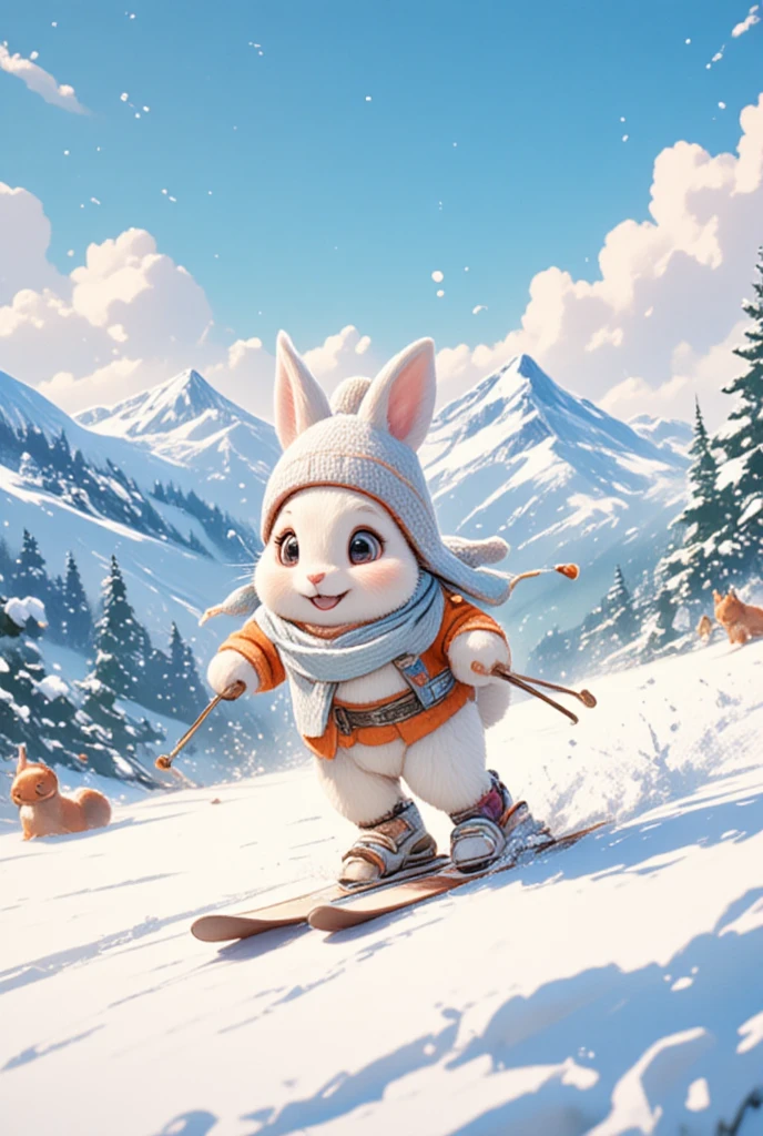 Illustration of a cute rabbit skiing sprint