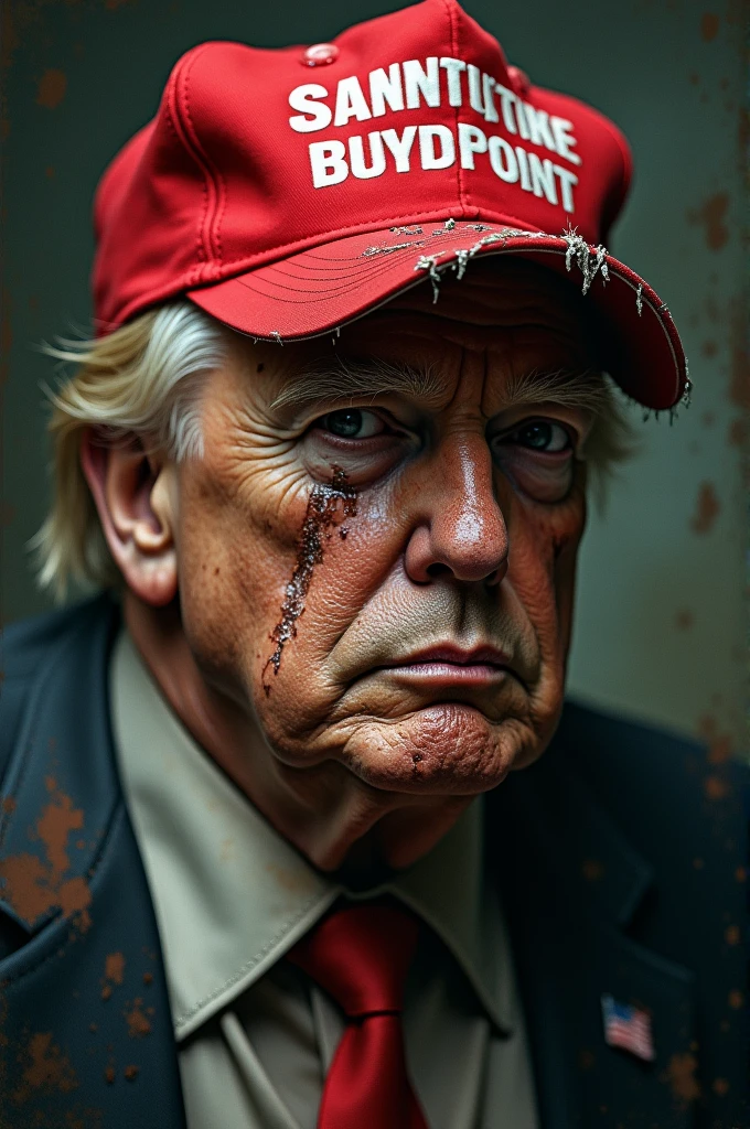 Funny president Donald Trump. dark-red paint on his face