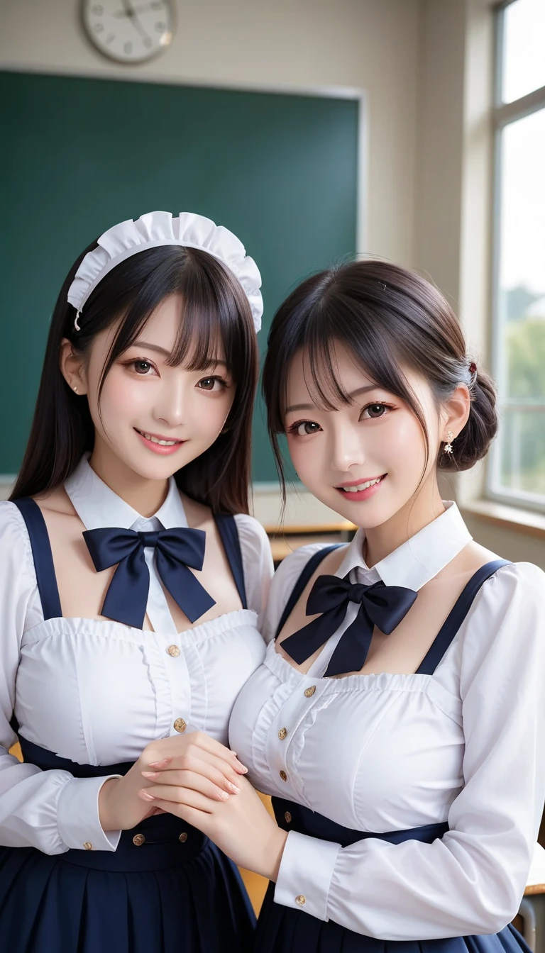 (Primary school students:1.5)、(Medium breast)、(Maid clothes:1.5)、Braid、Angle from below、smile、