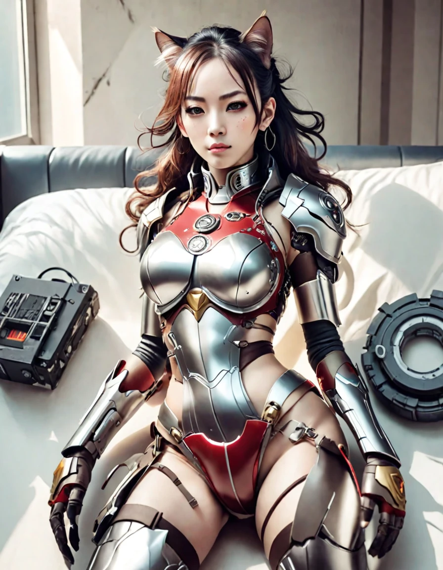 masterpiece, best quality, 1girl, solo, perfect face, looking at the viewer, tight skin transparent vinyl, long black hair, gray eyes, pale skin, shanyaogaoda, lock, pink armor with white part, armor, helmet, lineart, poorly lit, discreet, sharp focus, octane, backlighting, machines, backlighting, shiny clothes, mechanical legs, thrusters, flying, hair ornament, high heels, shiny, artist name, standing, thighs, pink eyes, teeth, looking down, armored boots, cyborg, (large mechanical background: 1.2), bare shoulders, lips, machine, The view from bottom up, cosplay, RAW photo, delicate, best quality, (intricate details: 1.3), hyper detail, finely detailed, colorful, 8k uhd, film grain, (studio lighting: 1.2), (Fujifilm XT3), (photorealistic: 1.3), (detailed skin: 1.2) ultra high res, Outside in park with lake, best quality, photo, 4k, (photorealistic: 1.4)