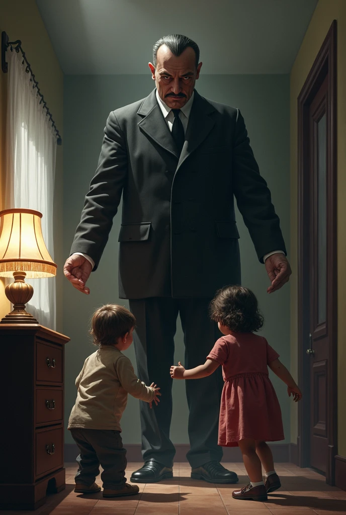 Mafia boss with a younger daughter in his arm and hold a son 